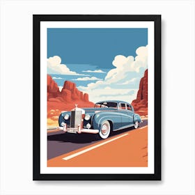 A Rolls Royce Phantom Car In Route 66 Flat Illustration 2 Art Print