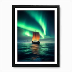 Viking Ship In The Ocean Poster