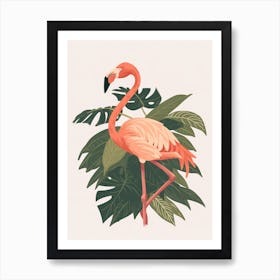 Jamess Flamingo And Philodendrons Minimalist Illustration 4 Art Print