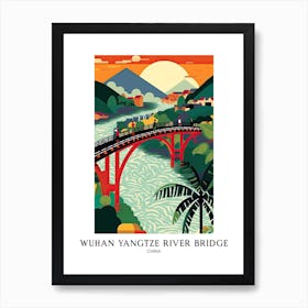 Wuhan Yangtze River Bridge, China, Colourful 2 Art Print