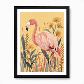 Andean Flamingo And Croton Plants Minimalist Illustration 4 Art Print