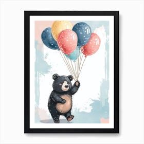 American Black Bear Holding Balloons Storybook Illustration 2 Art Print