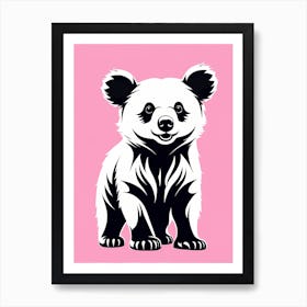 Playful Bear Cub On Solid pink Background, modern animal art, baby bear Art Print