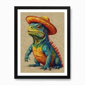 Iguana In Sombrero Art Print