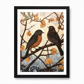 Art Nouveau Birds Poster Blackbird 1 Art Print