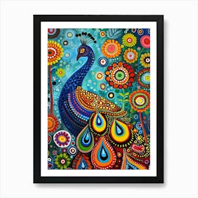 Kitsch Colourful Peacock 4 Art Print