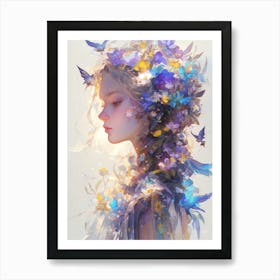 Girl With Flowers In Her Hair 3 Art Print