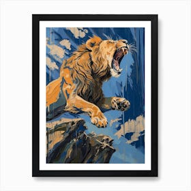 African Lion Relief Illustration Roaring 3 Art Print