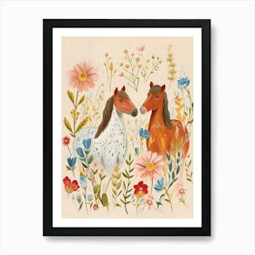 Folksy Floral Animal Drawing Horse 2 Art Print