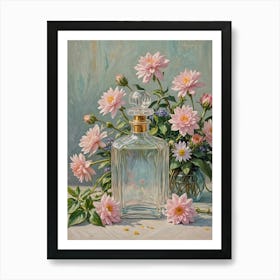 Dahlias And Perfume Bottle Art Print