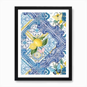Mediterranean blue tiles and lemons Art Print