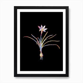 Stained Glass Rain Lily Mosaic Botanical Illustration on Black Art Print