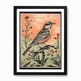 Vintage Bird Linocut Lark 4 Art Print