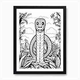 Line Art Jungle Animal King Cobra 4 Art Print