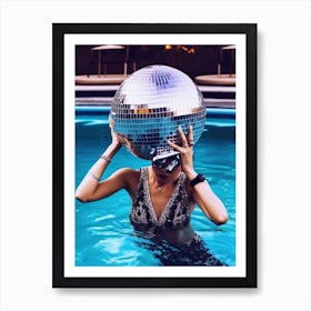 Woman Pool Disco Ball Fashion Photography 1 Art Print