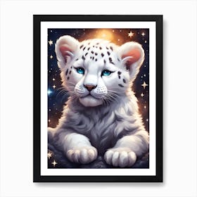 White Panther Cub In The Stars Art Print