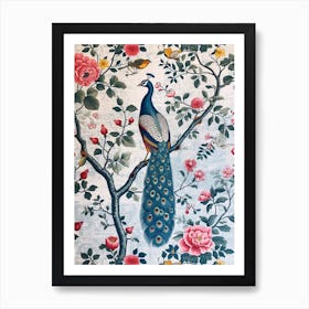 Vintage Floral Colour Peacock Wallpaper Art Print