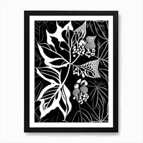 Bayberry Leaf Linocut Art Print