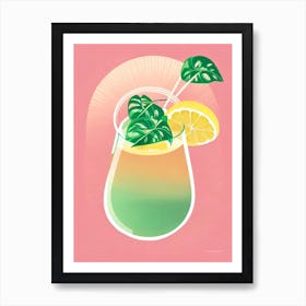 Pisco Sour Retro Pink Cocktail Poster Art Print