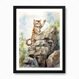 Tiger Illustration Rock Climbing Watercolour 3 Art Print