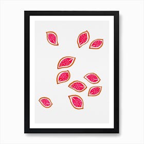 Coral Scattered Leaves Polka Dot 2 Art Print