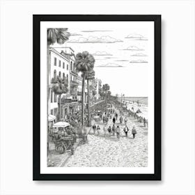 View Of Venice, Italy Line Art Black And White 2 Art Print