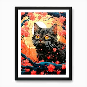 Cat In Cherry Blossoms 3 Art Print