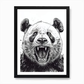 Giant Panda Growling Ink Illustration 3 Art Print