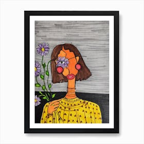 Girl With Flowers Art Print