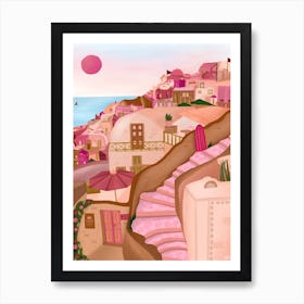 Santorini In Pink Art Print