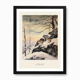 Winter Watercolour Stoat 1 Poster Art Print