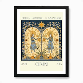 Gemini William Morris Zodiac Astral Sign Art Print