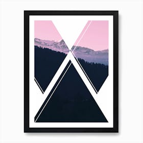 Abstract Pink and Black Mountain Art Print