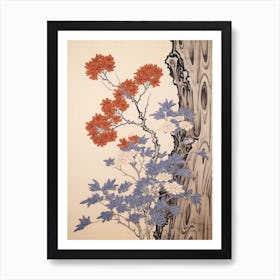 Omurasaki Japanese Aster 1 Vintage Botanical Woodblock Art Print