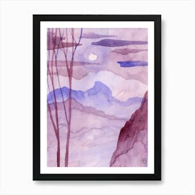 Purple Misteria 2 - watercolor vertical nature moon night trees mauve lilac hand painted Art Print