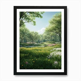 A Peak Into A Vibrant And Lush Park The Vivid Greens Of Spring Foliage Captured In A Soft Blur Add Art Print