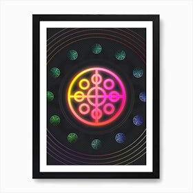 Neon Geometric Glyph in Pink and Yellow Circle Array on Black n.0227 Art Print