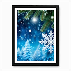 Closeup Of A Single Luminescent Snowflake Catch The Glimmer Of A Quarter Moon Resting On A Coniferou (7) Art Print