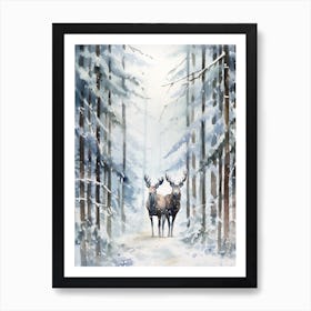 Winter Watercolour Moose 3 Art Print