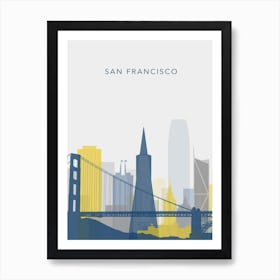 Yellow And Blue San Francisco Skyline Art Print