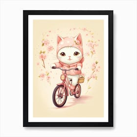 Kawaii Cat Drawings Biking 4 Art Print