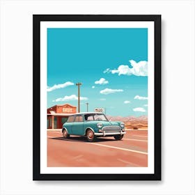 A Mini Cooper Car In Route 66 Flat Illustration 2 Art Print