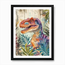 Pastel Watercolour Tyrannosaurus Rex Dinosaur  1 Art Print