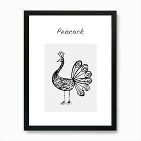 B&W Peacock Poster Art Print
