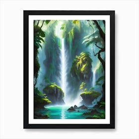 Tropical Rainforest With A Giant Waterfall S Mist Spraying Around Art Print