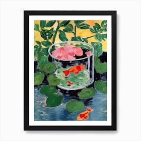 Goldfish In A Bowl With Plants Illustration Matisse Style Art Print