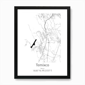 Temixco,Mexico Minimalist Map Art Print