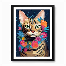 Bengal Cat With A Flower Crown Painting Matisse Style 1 Art Print