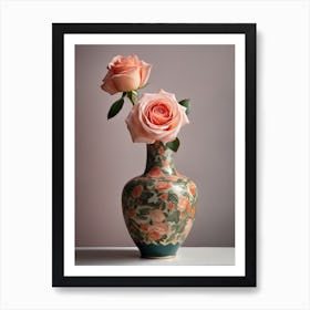 A Vase Of Pink Roses 19 Art Print