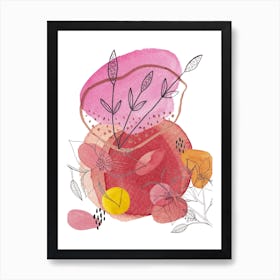 Pink Flowers abstract Art Print